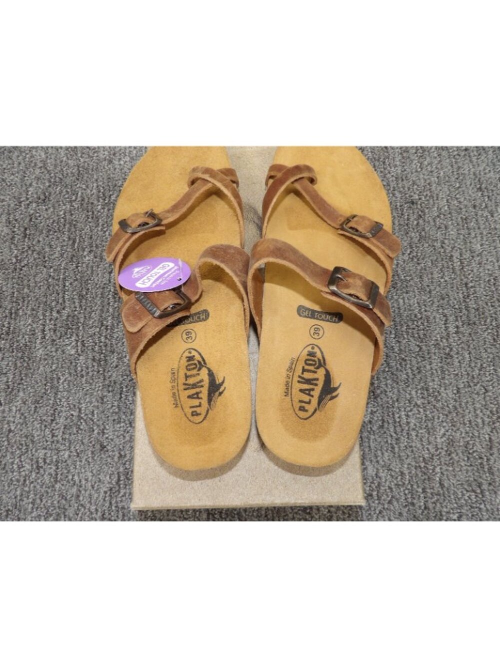 Plakton Women's Apure Gel Touch Leather Flat Sandals Roble Brown EU 39 US 8.5 - Picture 5 of 9